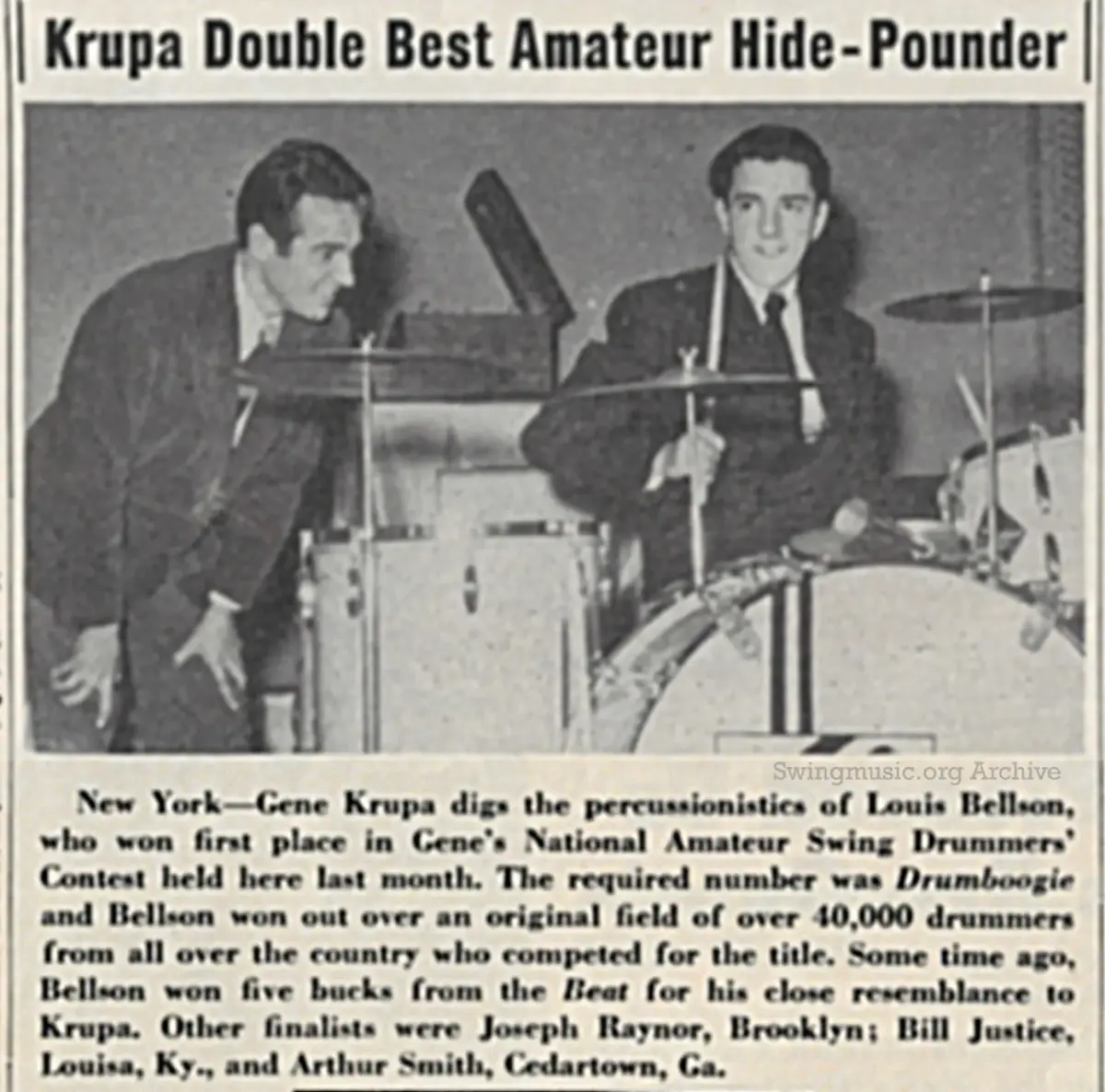 Gene Krupa and Louie Bellson 1942 DownBeat Magazine scan