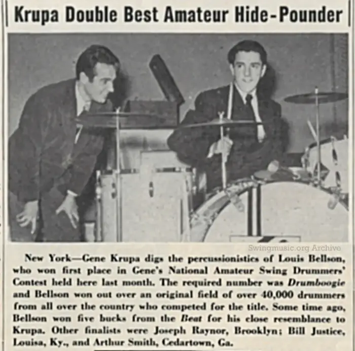 Gene Krupa and Louie Bellson 1942 DownBeat Magazine scan