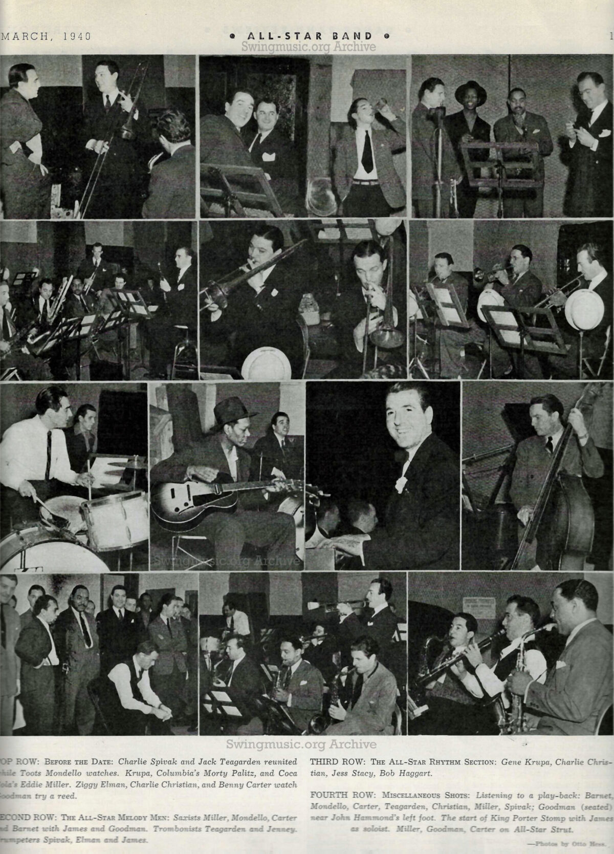 Historical 1940 magazine scan of the 1939 Metronome All-Stars session.
