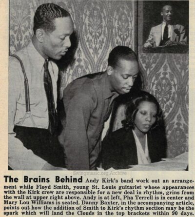 Mary Lou Williams, Andy Kirk and Pha Terrell June 1939 Downbeat article