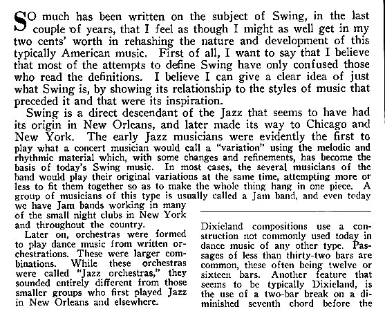 This Thing Called Swing article written by Bunny Berigan from Metronome magazine June 1936