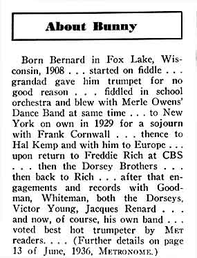 Historical Metronome magazine article scan about jazz trumpet player Bunny Berigan.