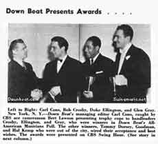 Glen Gray, Duke Ellington and Bob Crosby featured in this black and white magazine scan.